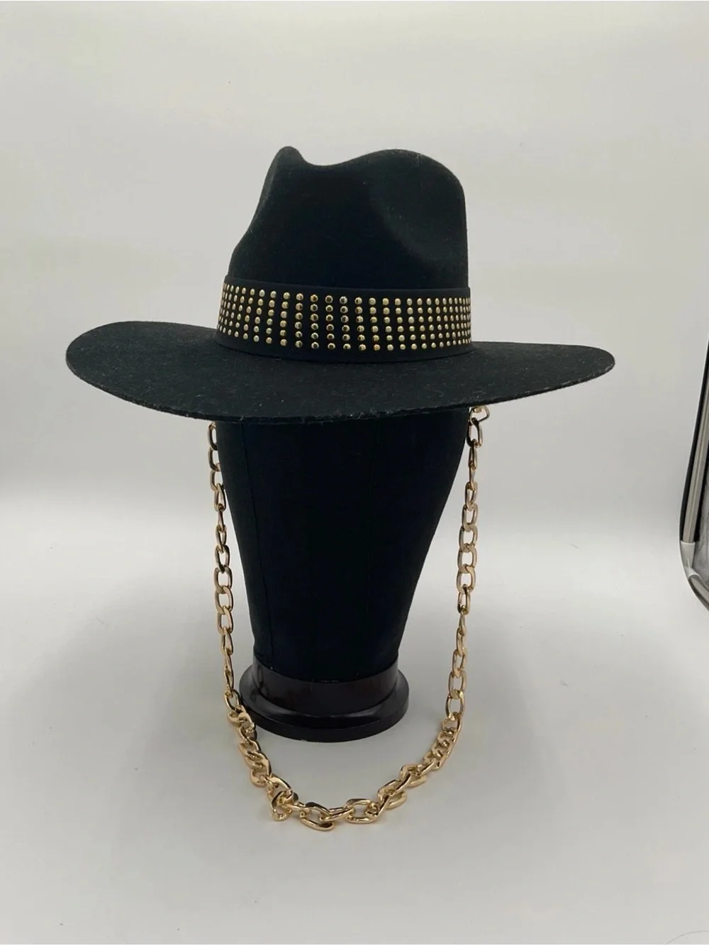 Free People ASN Hat Studded Chain Felt Hat , Floral Interior Lining, size small
